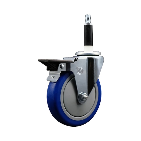 5'' Blue Poly Swivel 7/8'' Expanding Stem Caster with Brake
